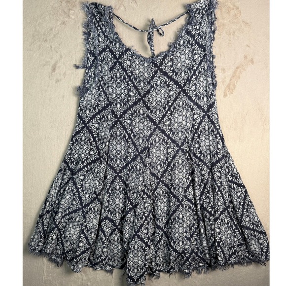 En Creme Dresses & Skirts - En Creme Boho Mandala Print Mini Dress Womens Medium Navy Blue Excellent Frayed